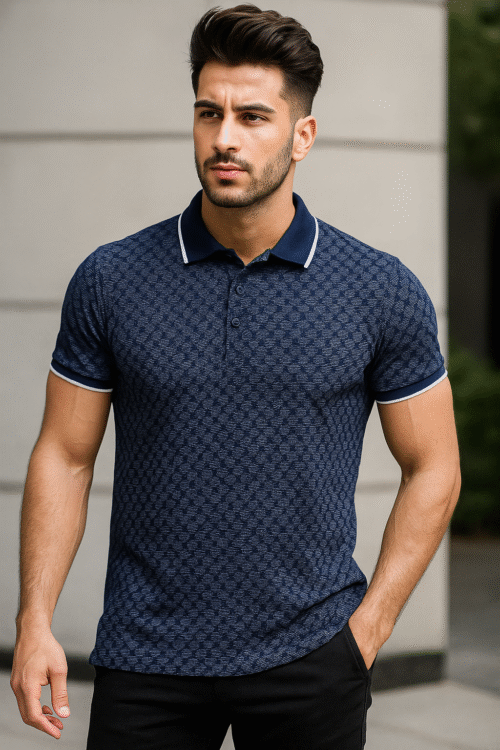 Textured Polo – Navy Check