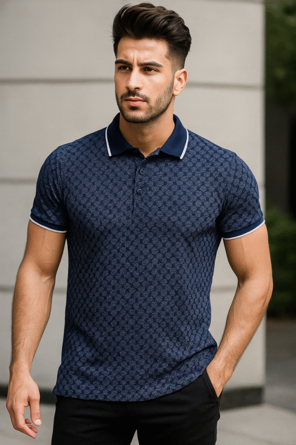 Textured Polo – Navy Check