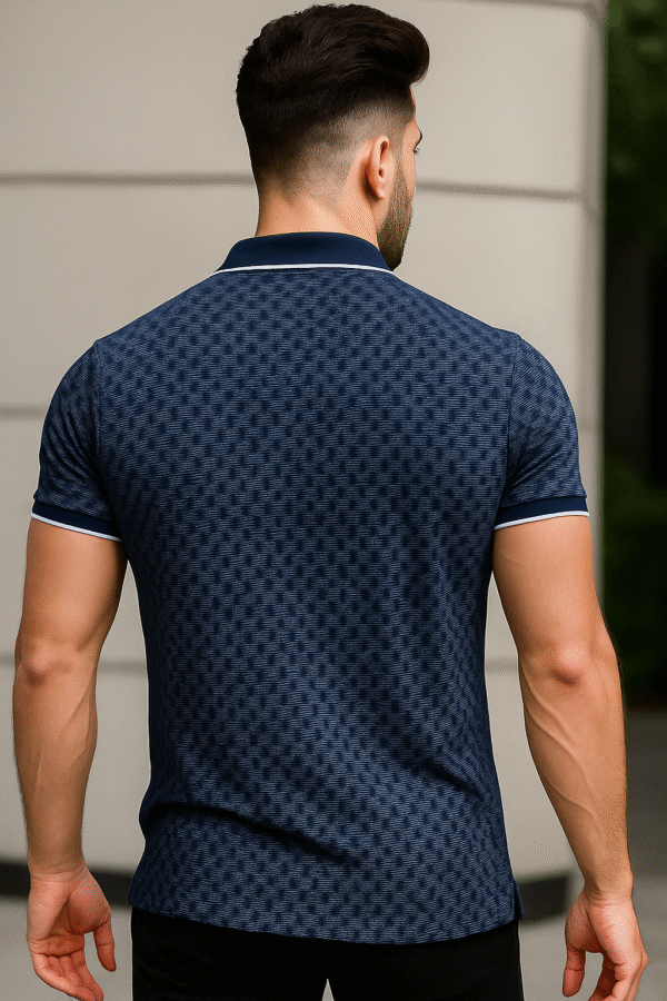 Textured Polo – Navy Check - Image 2